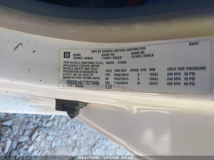 2007 Chevrolet Colorado Work Truck VIN: 1GCCS14E178219466 Lot: 41176389