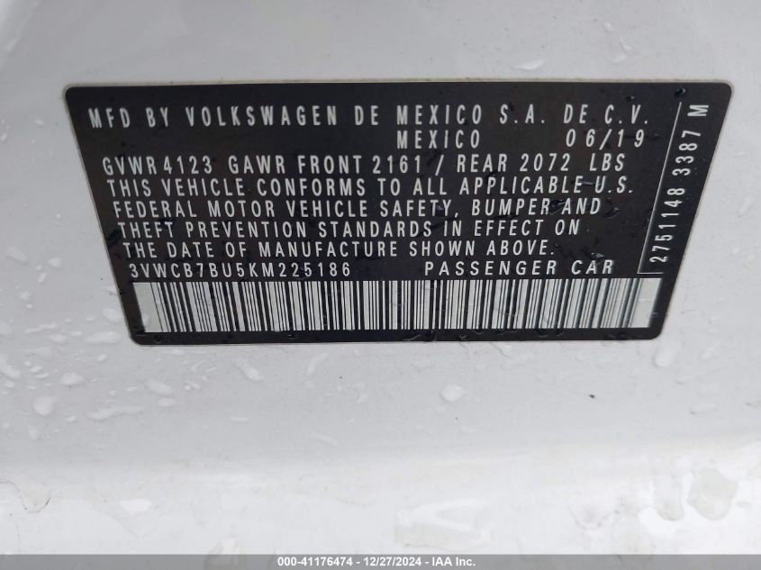 VIN 3VWCB7BU5KM225186 2019 Volkswagen Jetta, 1.4T R... no.9