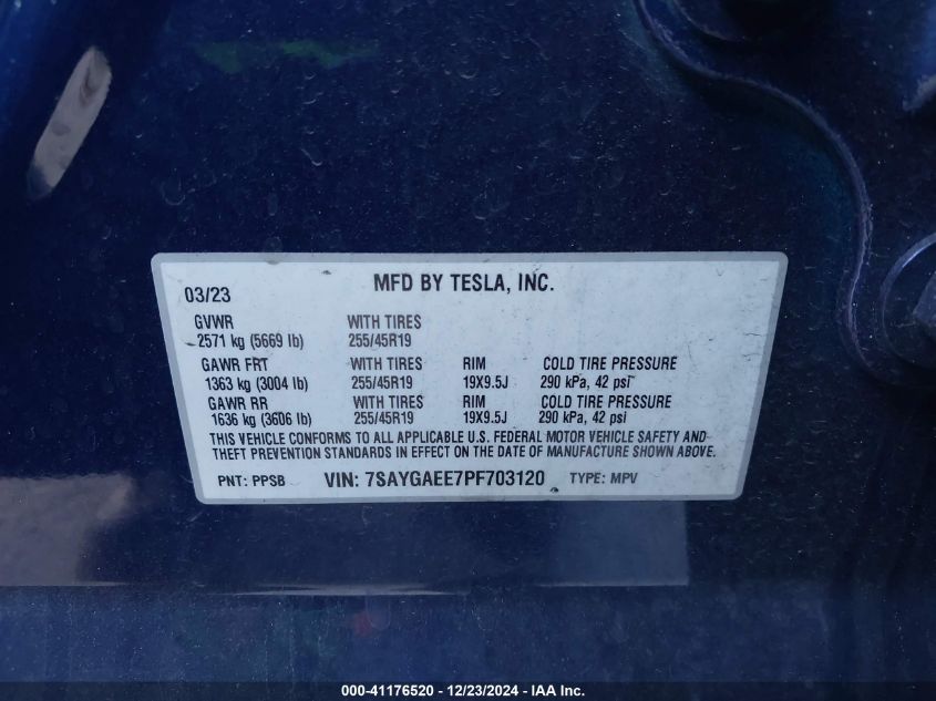 VIN 7SAYGAEE7PF703120 2023 Tesla Model Y, Awd/Long... no.9