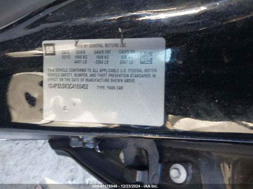 2012 BUICK VERANO VIN: 1G4PS5SK3C4160452