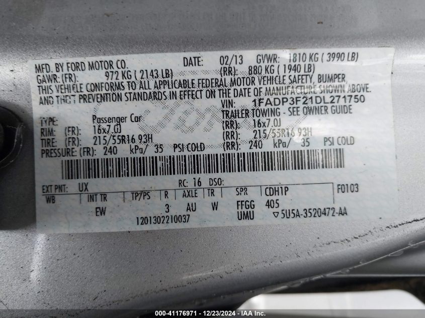 2013 FORD FOCUS SE - 1FADP3F21DL271750