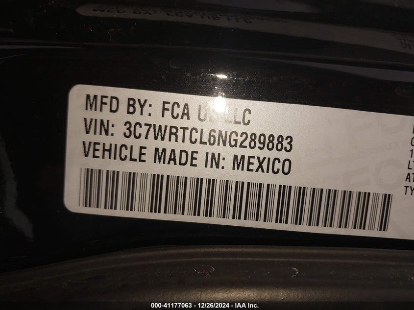 2022 Ram 3500 Chassis Tradesman/Slt/Laramie/Limited VIN: 3C7WRTCL6NG289883 Lot: 41177063