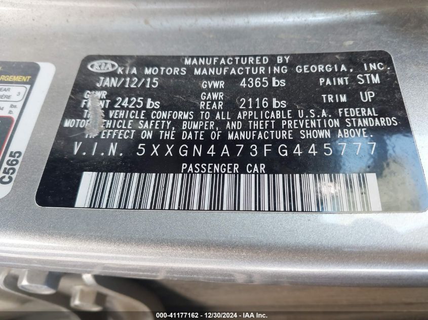 VIN 5XXGN4A73FG445777 2015 KIA Optima, EX no.9