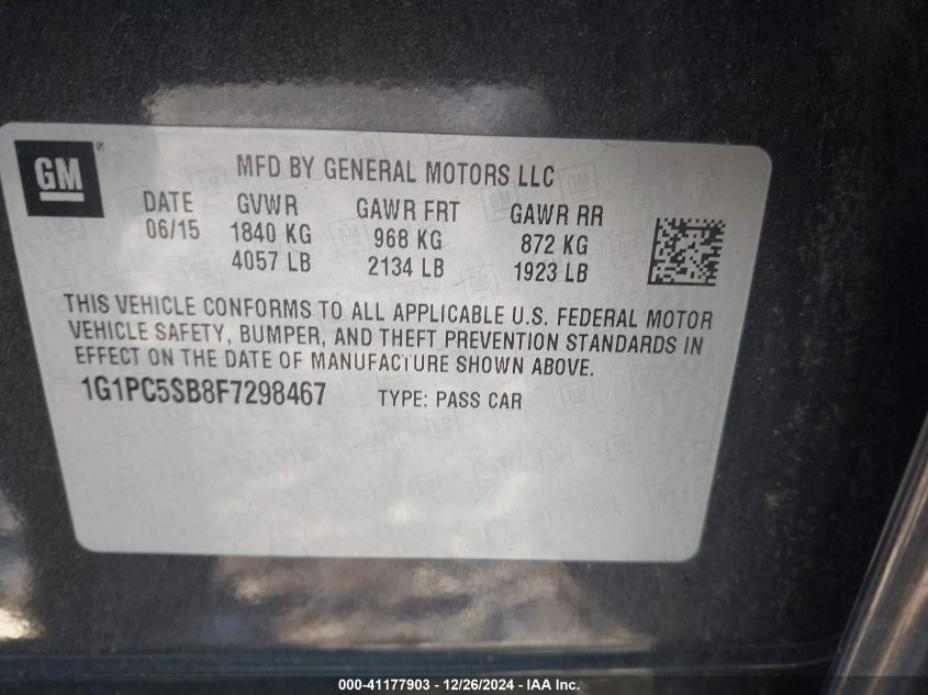 VIN 1G1PC5SB8F7298467 2015 Chevrolet Cruze, 1Lt Auto no.9