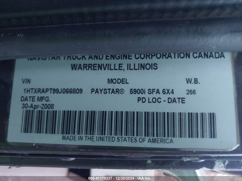 2009 International 5900 5900I VIN: 1HTXRAPT99JO66809 Lot: 41178237