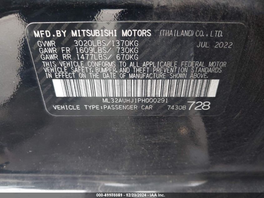 VIN ML32AUHJ1PH000291 2023 Mitsubishi Mirage, Es/Le no.9