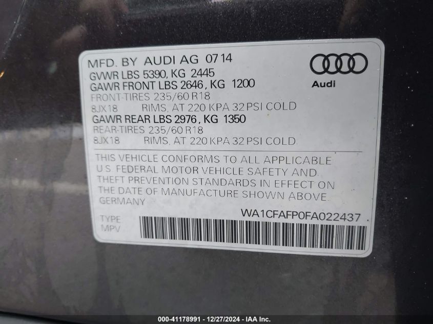 VIN WA1CFAFP0FA022437 2015 Audi Q5, 2.0T Premium no.9