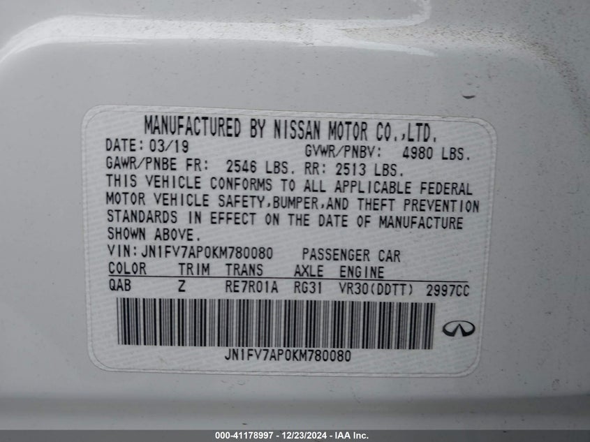 2019 INFINITI Q50 3.0T RED SPORT 400 - JN1FV7AP0KM780080