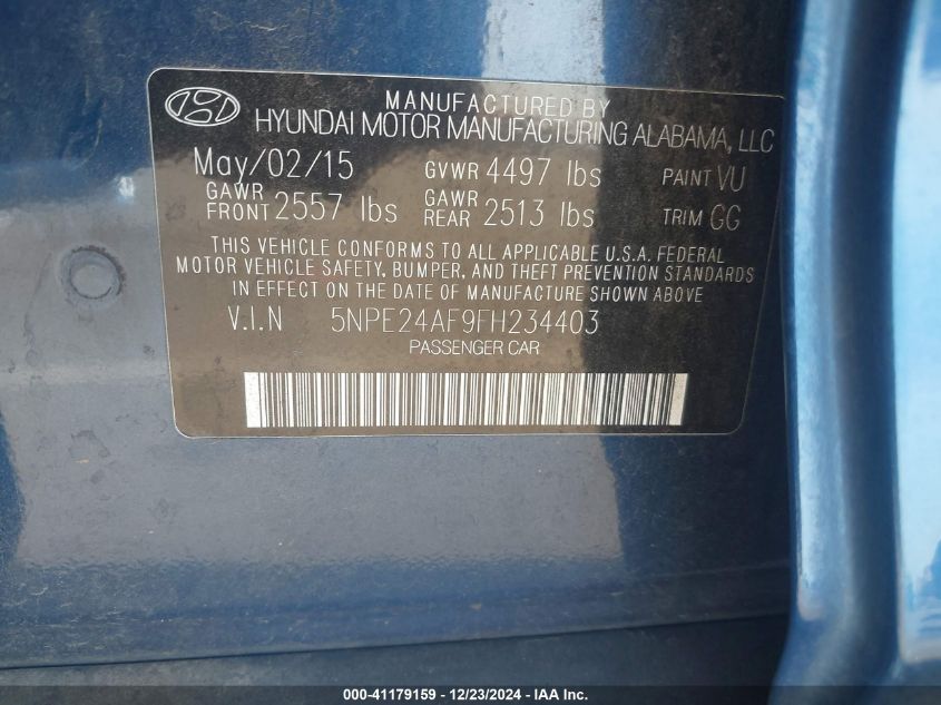 VIN 5NPE24AF9FH234403 2015 HYUNDAI SONATA no.9