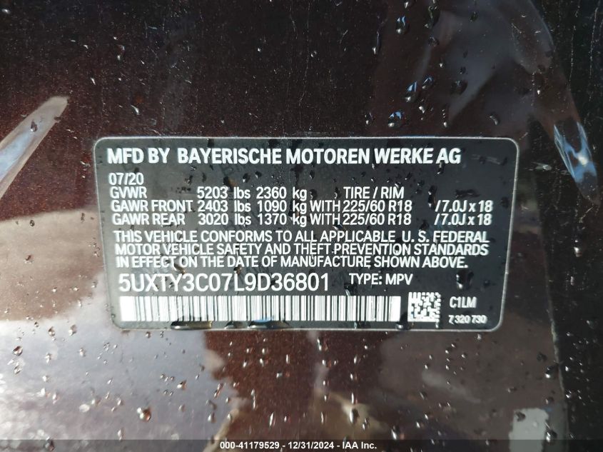 VIN 5UXTY3C07L9D36801 2020 BMW X3, Sdrive30I no.9