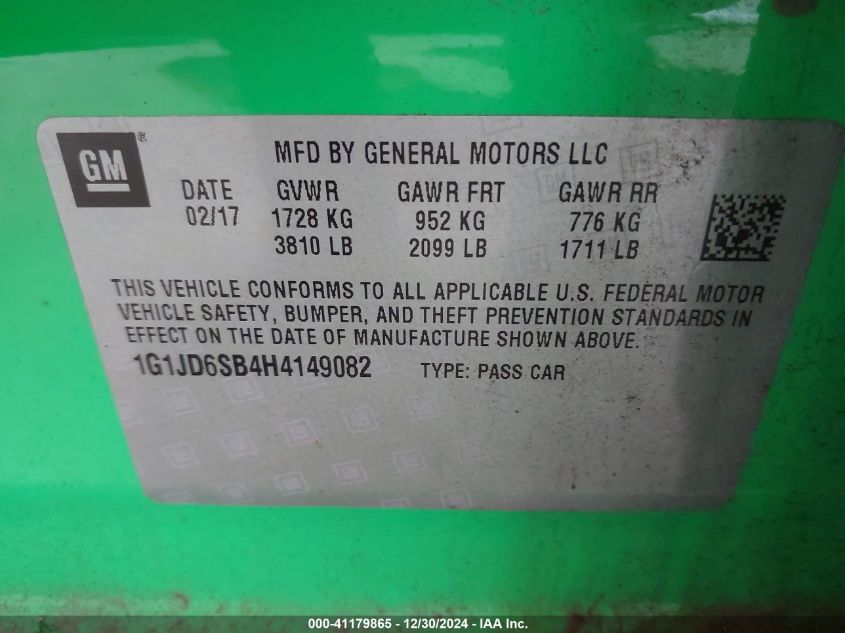 VIN 1G1JD6SB4H4149082 2017 Chevrolet Sonic, Lt Auto no.9