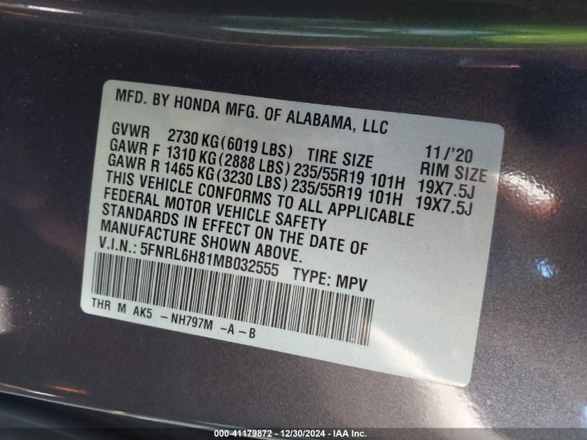 VIN 5FNRL6H81MB032555 2021 HONDA ODYSSEY no.9