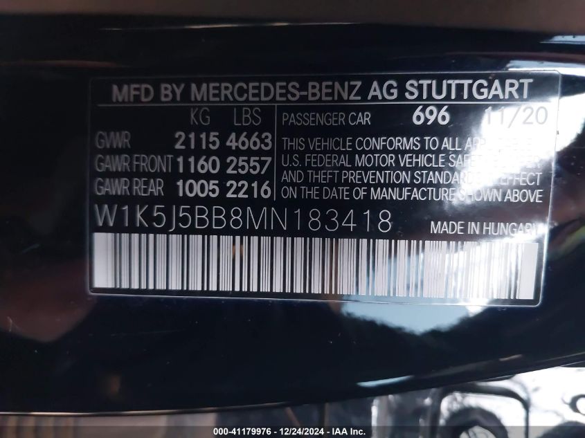 VIN W1K5J5BB8MN183418 2021 MERCEDES-BENZ AMG CLA 35 no.9