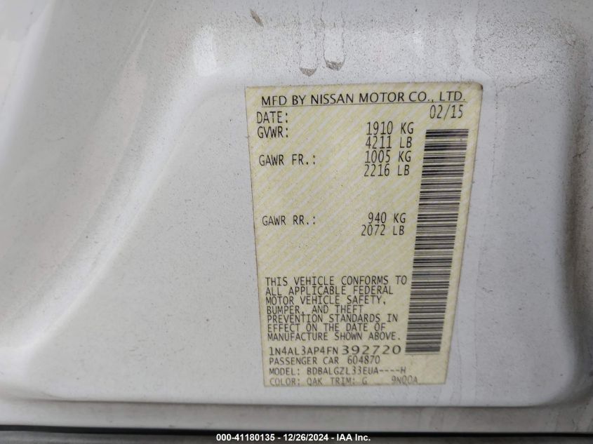 VIN 1N4AL3AP4FN392720 2015 NISSAN ALTIMA no.9