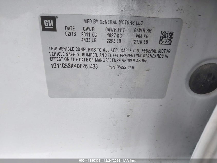 2013 CHEVROLET MALIBU 1LT - 1G11C5SA4DF261433