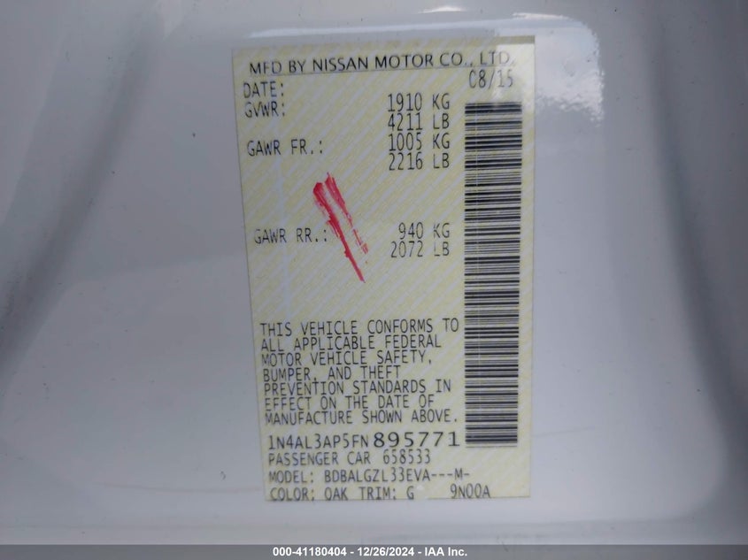 2015 NISSAN ALTIMA 2.5 S - 1N4AL3AP5FN895771