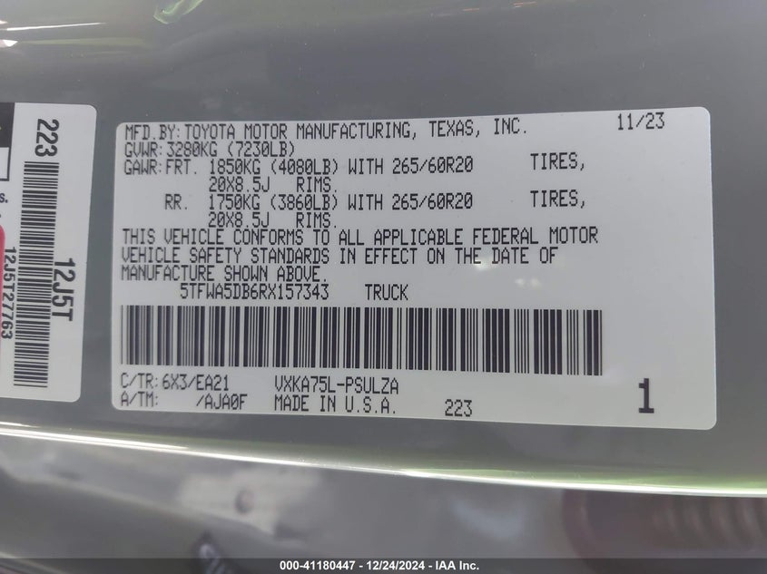 2024 TOYOTA TUNDRA LIMITED - 5TFWA5DB6RX157343