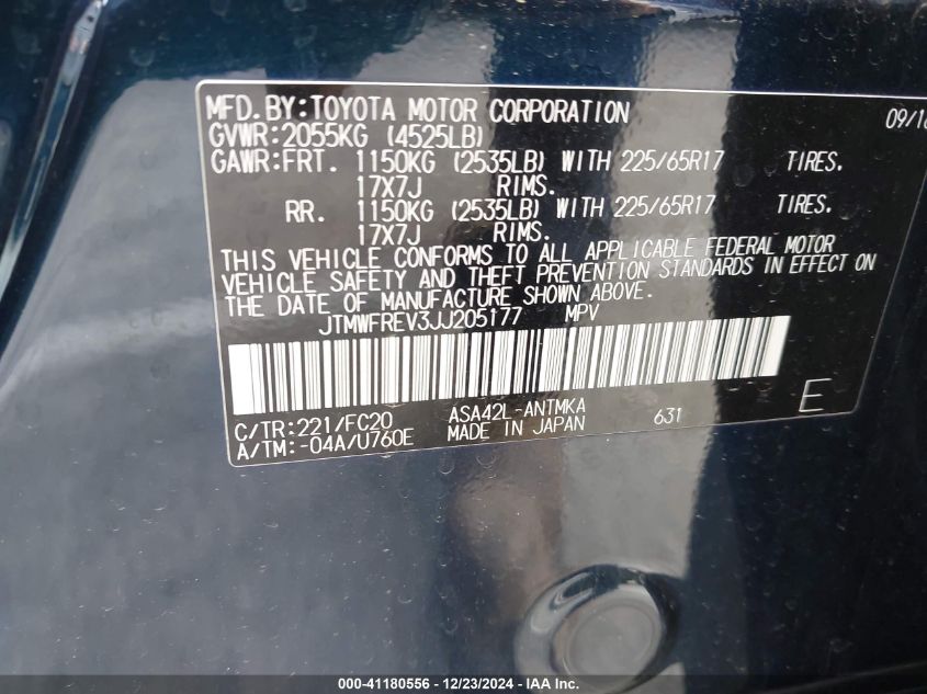 VIN JTMWFREV3JJ205177 2018 Toyota RAV4, Xle no.9