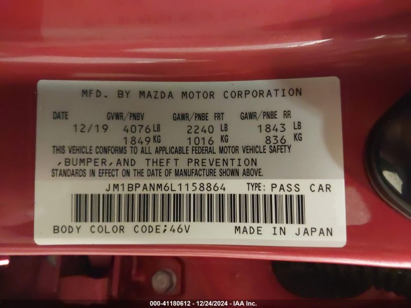 VIN JM1BPANM6L1158864 2020 Mazda 3, Premium Package no.9