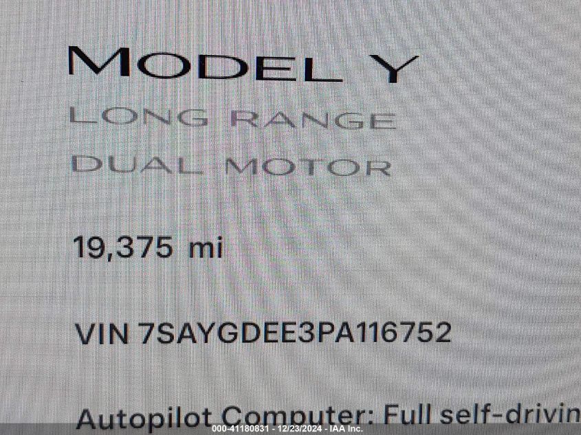 2023 TESLA MODEL Y AWD/LONG RANGE DUAL MOTOR ALL-WHEEL DRIVE - 7SAYGDEE3PA116752