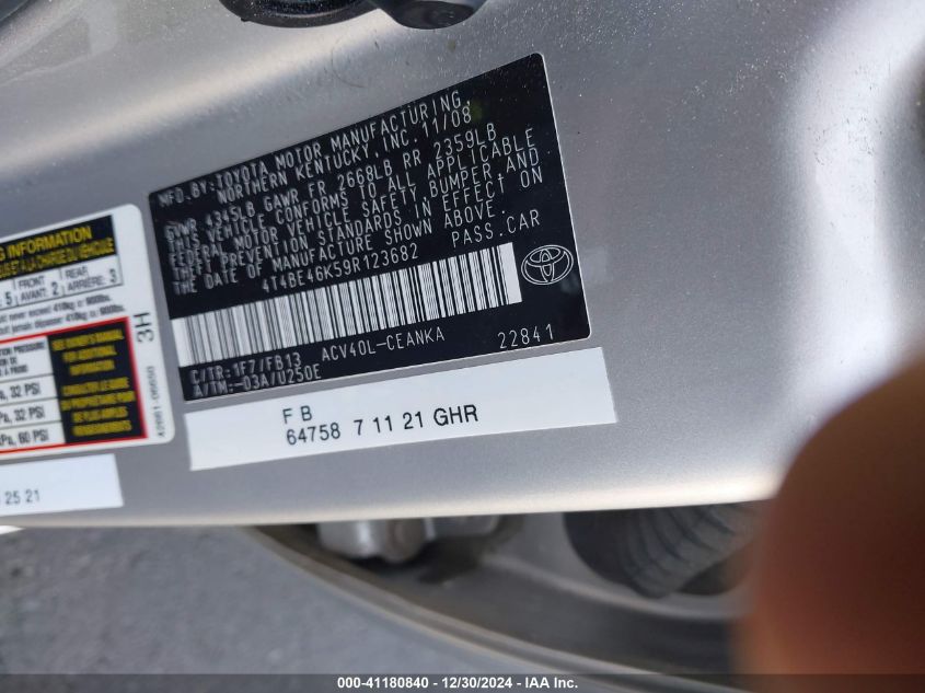 2009 Toyota Camry Le VIN: 4T4BE46K59R123682 Lot: 41180840