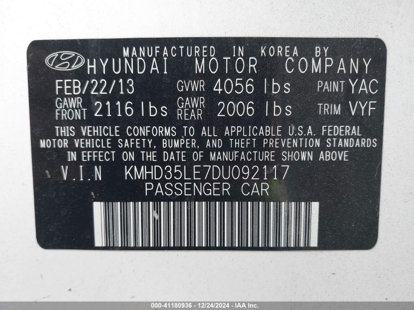 VIN KMHD35LE7DU092117 2013 Hyundai Elantra, GT no.9