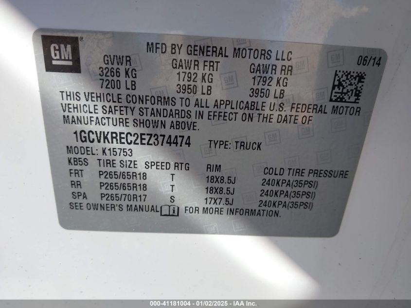 VIN 1GCVKREC2EZ374474 2014 Chevrolet Silverado 1500... no.9