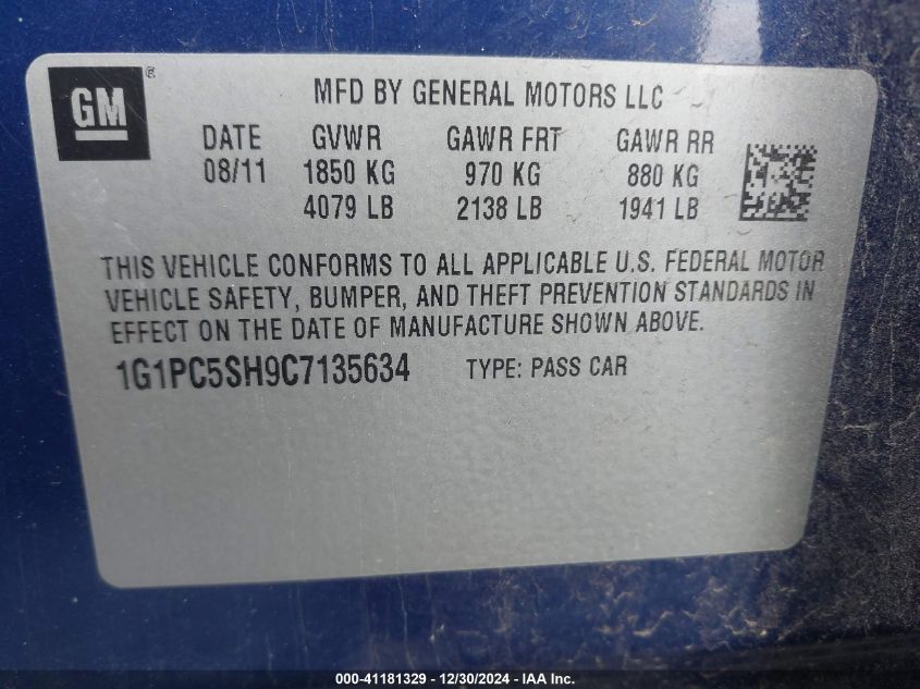 2012 Chevrolet Cruze Ls VIN: 1G1PC5SH9C7135634 Lot: 41181329