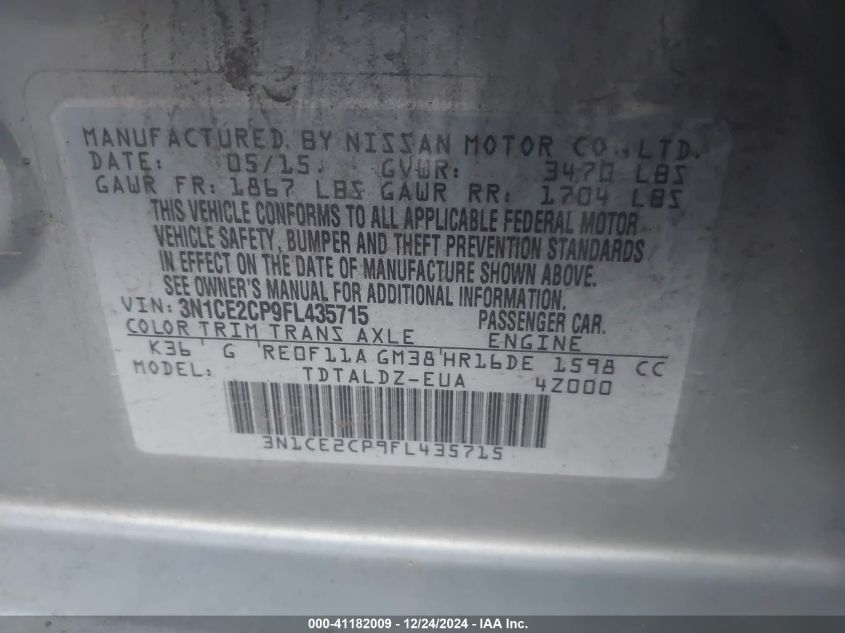 VIN 3N1CE2CP9FL435715 2015 NISSAN VERSA NOTE no.9