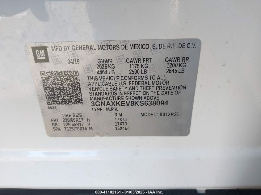 VIN 3GNAXKEV8KS638094 2019 CHEVROLET EQUINOX no.9