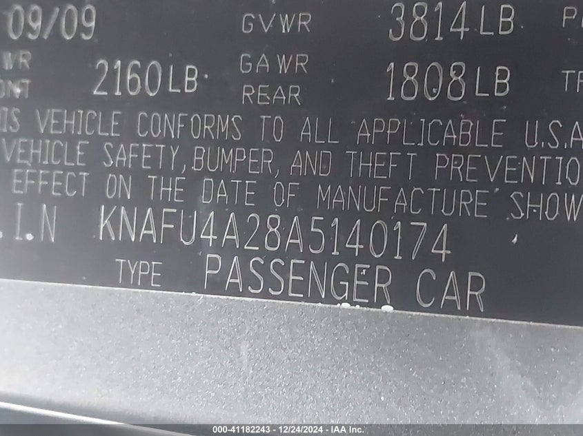 2010 KIA FORTE VIN: KNAFU4A28A5140174