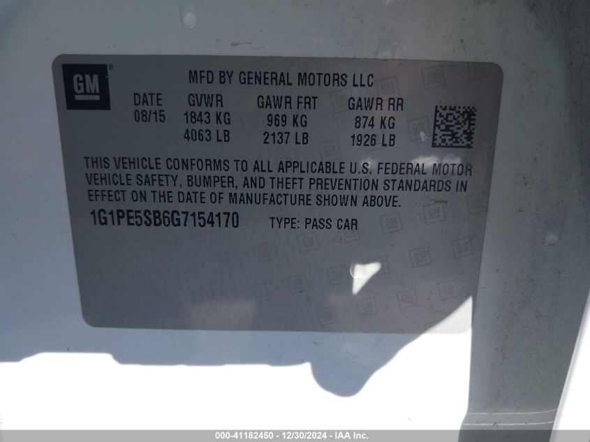 2016 CHEVROLET CRUZE LIMITED VIN: 1G1PE5SB6G7154170