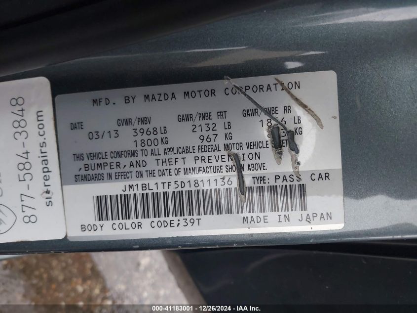 VIN JM1BL1TF5D1811136 2013 MAZDA MAZDA3 no.9