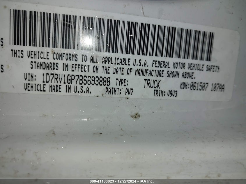 2011 RAM RAM 1500 VIN: 1D7RV1GP7BS693888