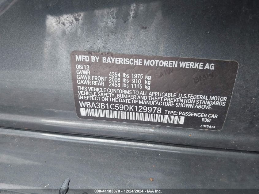 VIN WBA3B1C59DK129978 2013 BMW 320I no.9