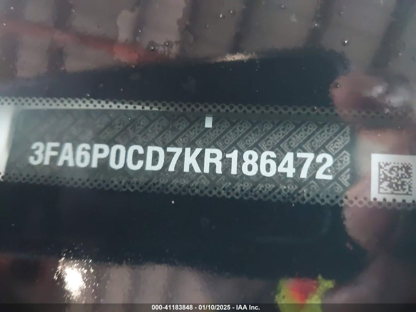 2019 FORD FUSION VIN: 3FA6P0CD7KR186472