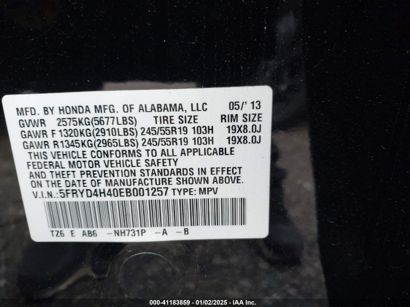 VIN 5FRYD4H40EB001257 2014 ACURA MDX no.9