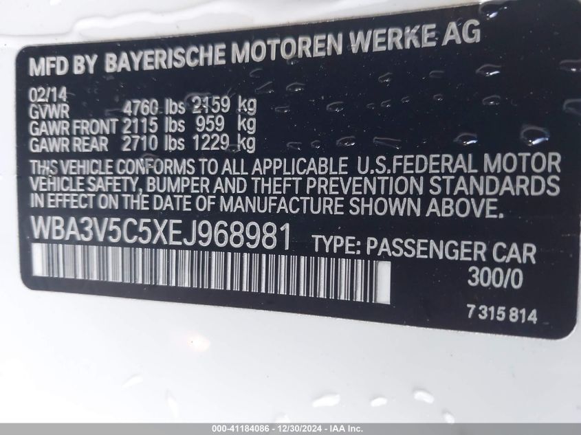 VIN WBA3V5C5XEJ968981 2014 BMW 4 Series, 428I no.9