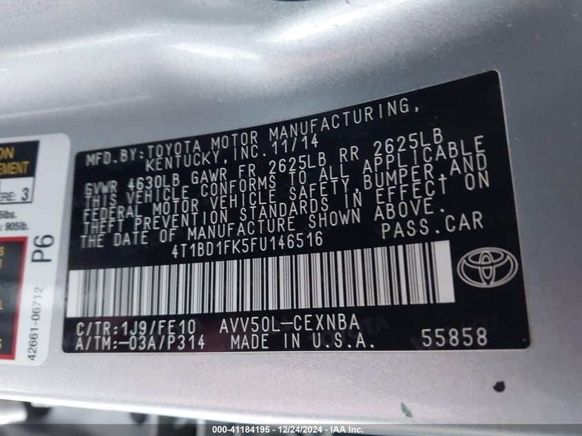 2015 TOYOTA CAMRY HYBRID LE - 4T1BD1FK5FU146516