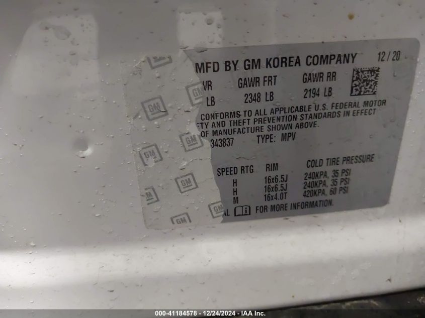 VIN KL7CJNSB7MB343837 2021 CHEVROLET TRAX no.9