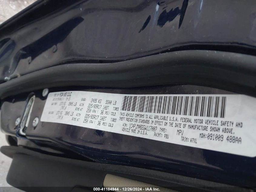 2016 Jeep Cherokee Sport VIN: 1C4PJMAB2GW117007 Lot: 41184944