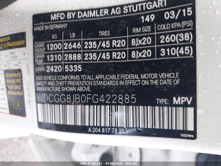 VIN WDCGG8JB0FG422885 2015 Mercedes-Benz GLK 350, 4... no.9