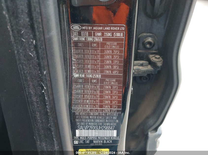 2018 LAND ROVER RANGE ROVER EVOQUE SE/SE PREMIUM - SALVP2RX9JH298847