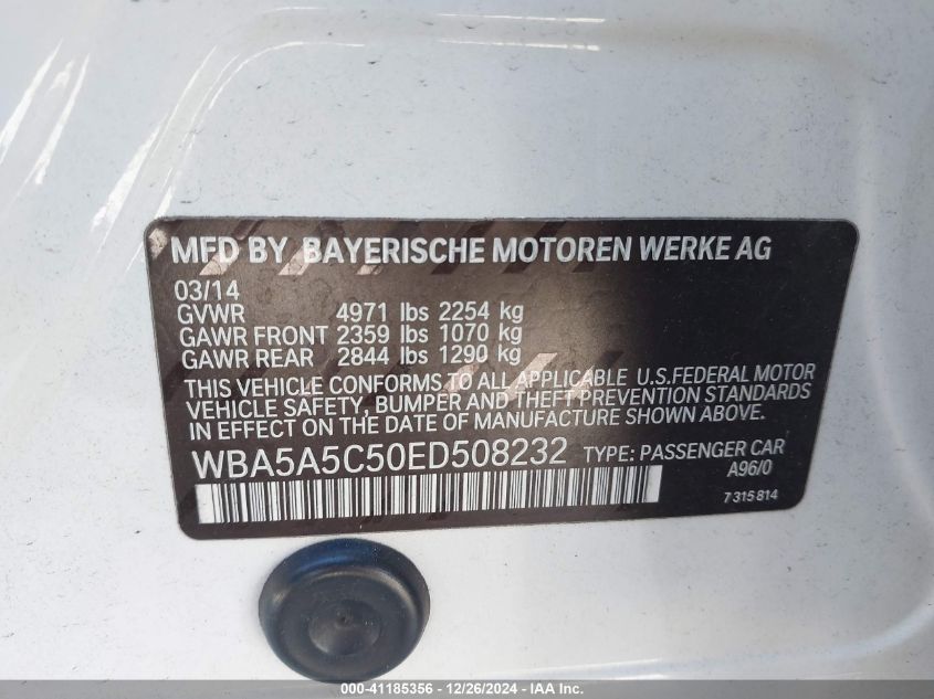 VIN WBA5A5C50ED508232 2014 BMW 528I no.9