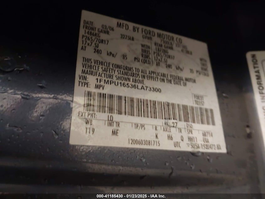 2006 Ford Expedition Xlt/Xlt Sport VIN: 1FMPU16536LA73300 Lot: 41185430