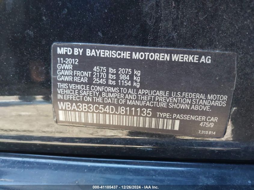 VIN WBA3B3C54DJ811135 2013 BMW 3 Series, 328I Xdrive no.9