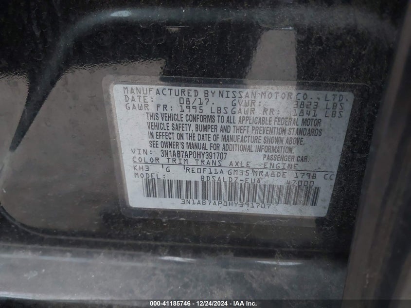 2017 NISSAN SENTRA VIN: 3N1AB7AP0HY391707