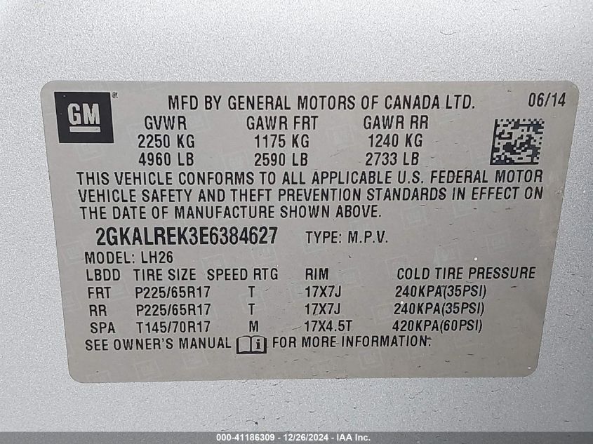 VIN 2GKALREK3E6384627 2014 GMC Terrain, Sle-2 no.9