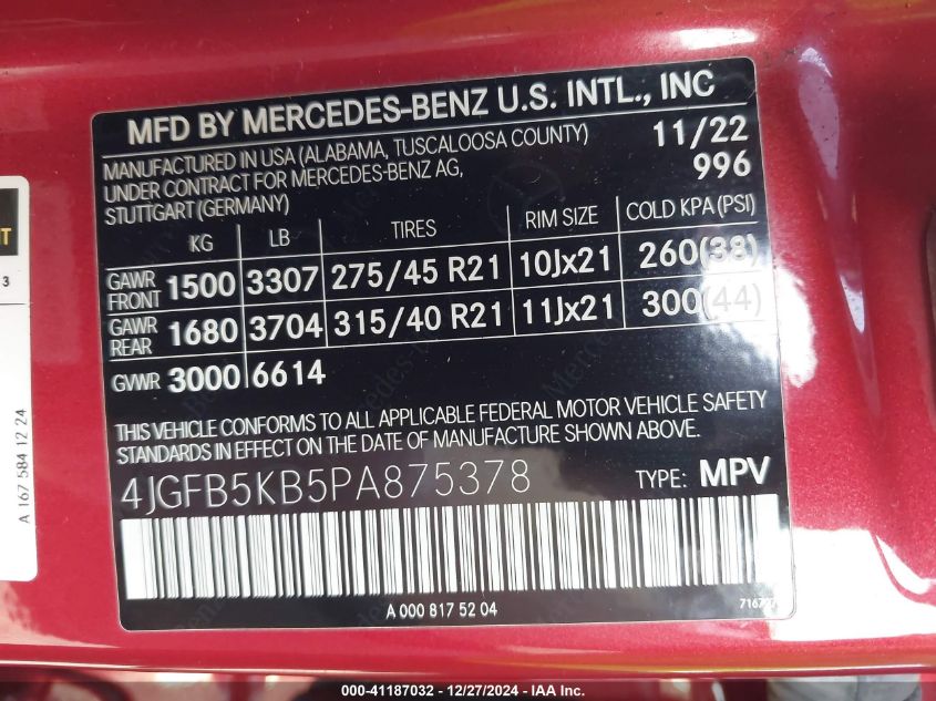 2023 Mercedes-Benz Gle 450 4Matic VIN: 4JGFB5KB5PA875378 Lot: 41187032