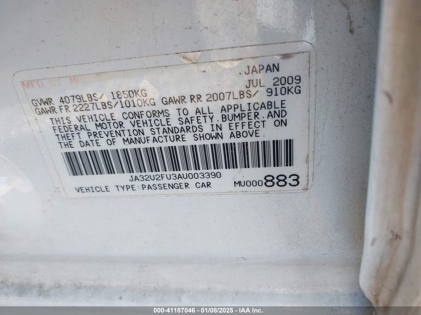 2010 MITSUBISHI LANCER VIN: JA32U2FU3AU003390
